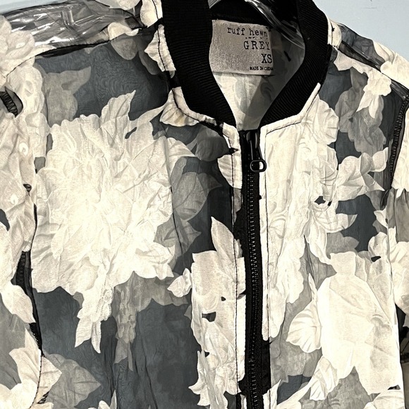 Sheer Mesh Floral Organza Bomber Jacket Women XS Cottage Goth Dark Feminine Vamp - Picture 9 of 15